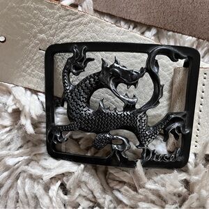 Diesel Black and White Cream Dragon Buckle Belt